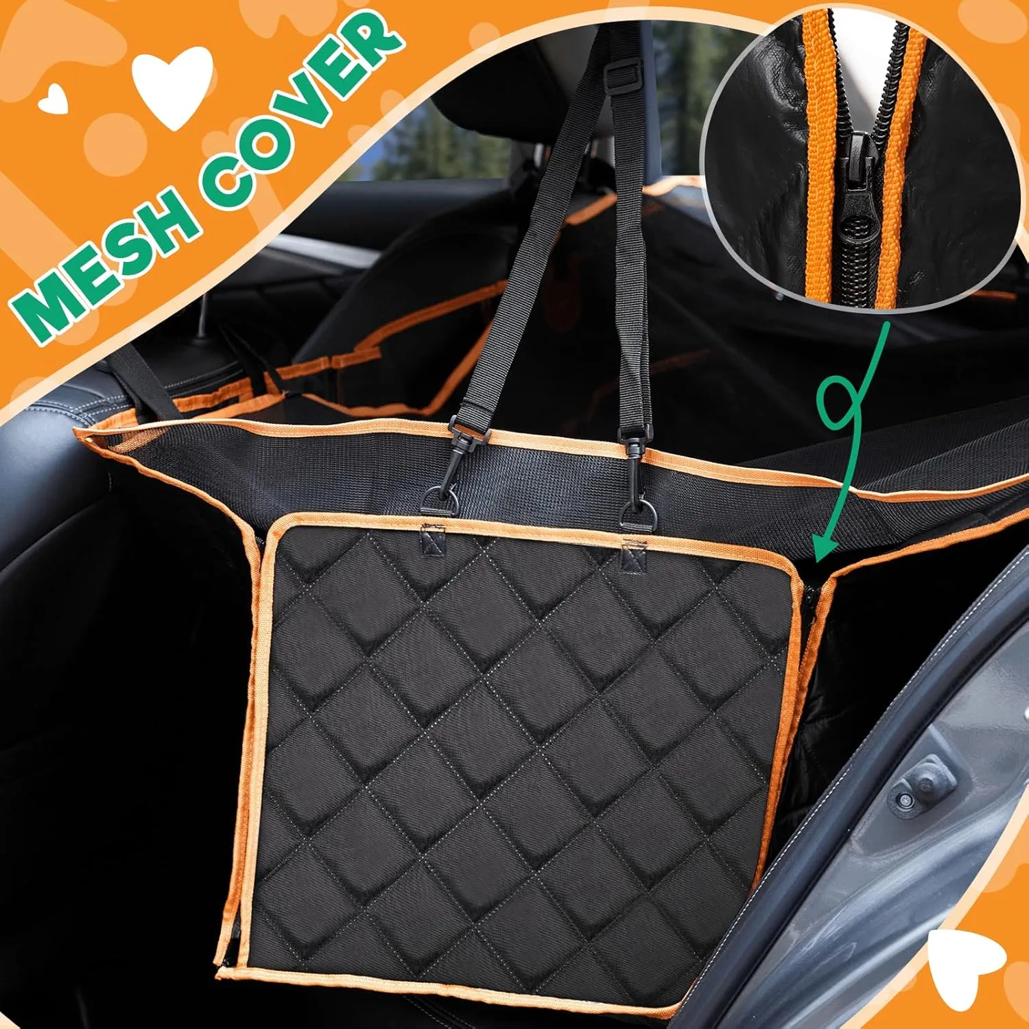 BENCMATE 6 in 1 Dog Car Seat Cover for Pets, Scratchproof & Waterproof Seat Cover Hammock, 600D Grippy & Durable, Mesh Window Seat Cover for Vehicle, with Extra Overhead Mesh Cover, Standard