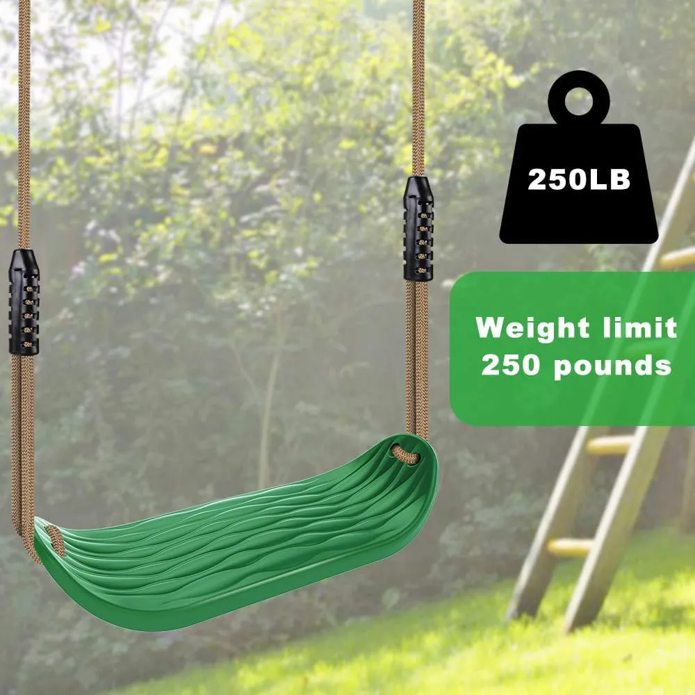 BeneLabel Non-Slip Swing Seat with Adjustable Rope and Carabiners - Heavy Duty Playground Swing Set Accessories for Kids and Adults - 220LB Capacity - Green