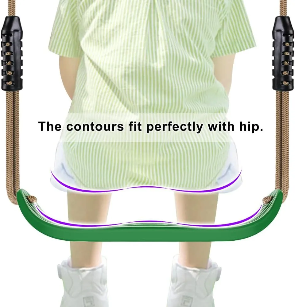 BeneLabel Non-Slip Swing Seat with Adjustable Rope and Carabiners - Heavy Duty Playground Swing Set Accessories for Kids and Adults - 220LB Capacity - Green