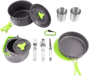 BESPORTBLE 1 Set of 12 Pcs Camping Cookware Portable Picnic Tableware for 1-2 People Aluminum Alloy Camping Pot Set