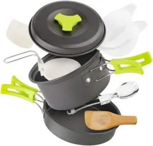 BESPORTBLE 1set Camping Cookware for People Nonstick Pots and Frying Pan Portable Cooking Equipment Handle for Outdoor Cooking and Camping Adventures