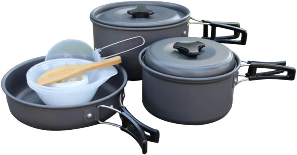 BESPORTBLE 1set Folding Pot Pan for People Lightweight Non-Stick Camping Cookware Kit Mesh Bag Compact Outdoor Cooking Equipment for Backpacking and Traveling