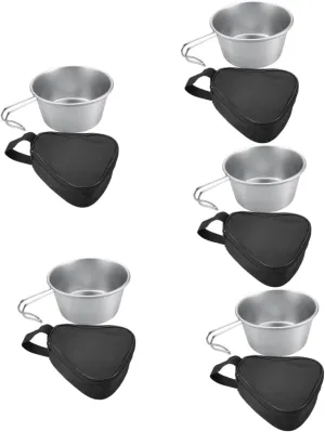 BESPORTBLE 5 Sets Camping Bowl and Utensil Set Collapsible Stainless Steel Bowl Camping Cooking Gear Easy to Clean and Carry