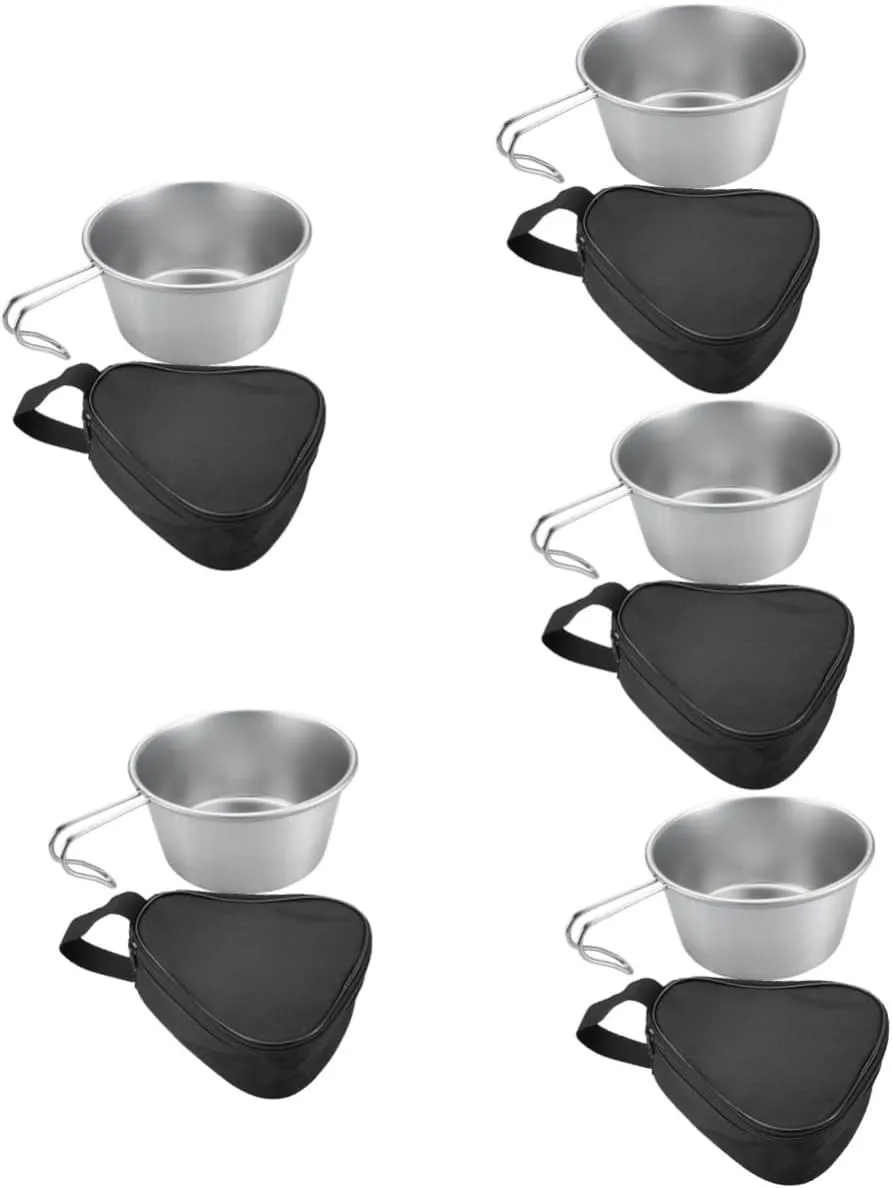 BESPORTBLE 5 Sets Camping Bowl and Utensil Set Collapsible Stainless Steel Bowl Camping Cooking Gear Easy to Clean and Carry