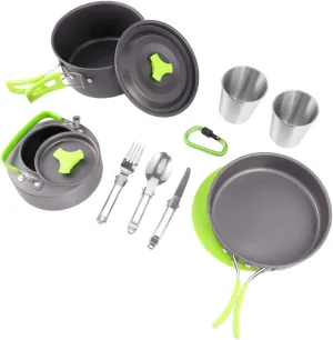 BESPORTBLE Cookware Kit for 1-2 Compact Camping Utensils Set Portable Outdoor Kitchen Accessories for Camping Cooking