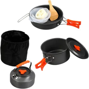 BESPORTBLE Lightweight Portable Camping Cookware Kit 10-Piece Set Smooth Bottom Easy to Pack for 1-2 People
