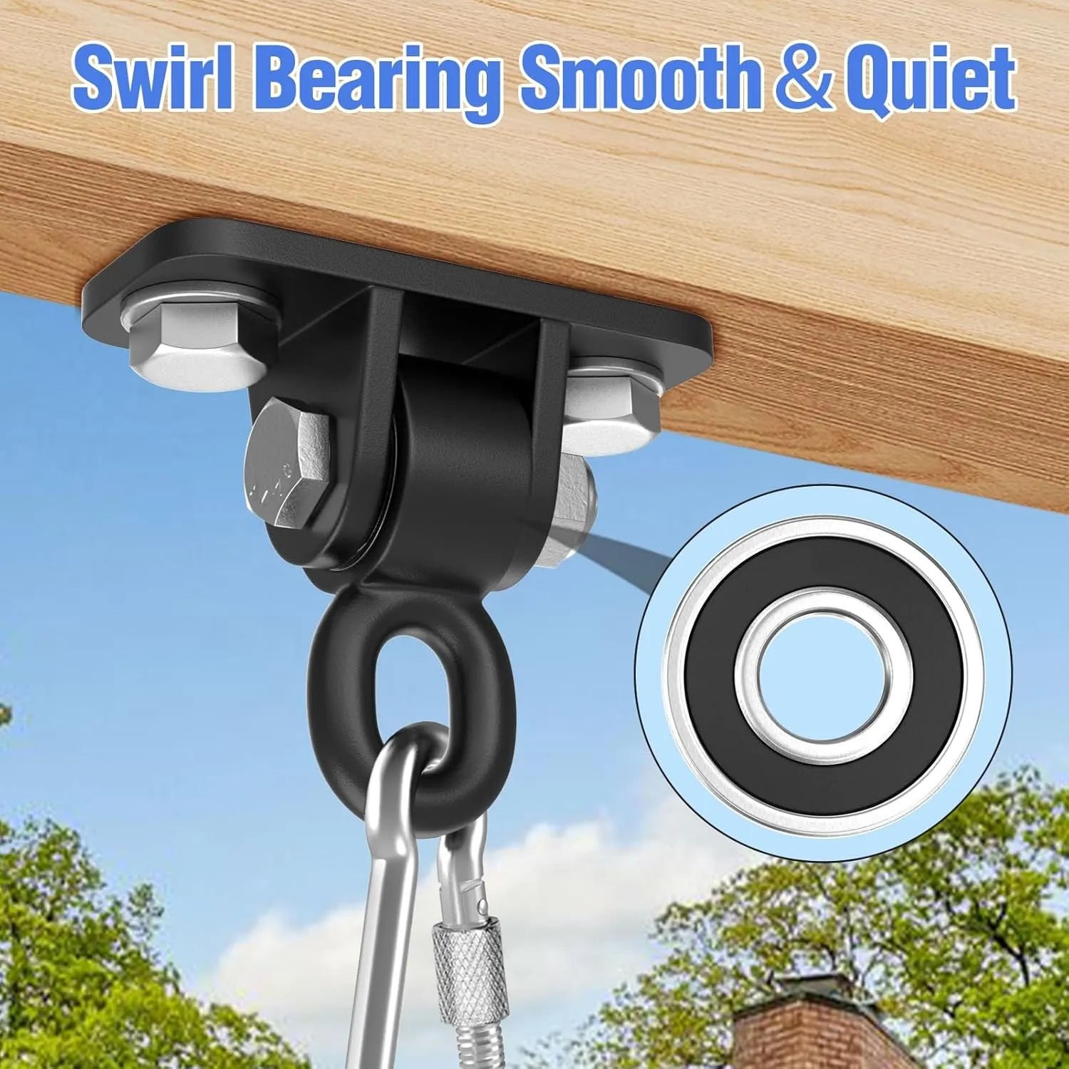 BETOOLL Swing Hangers with Bearing, Heavy Duty Porch Swing Hanging Kit for Outdoor Playground Tree Indoor Ceiling Mount Hardware Brackets Hooks for Yoga Hammock Punching Bag Accessories 4PCS Black