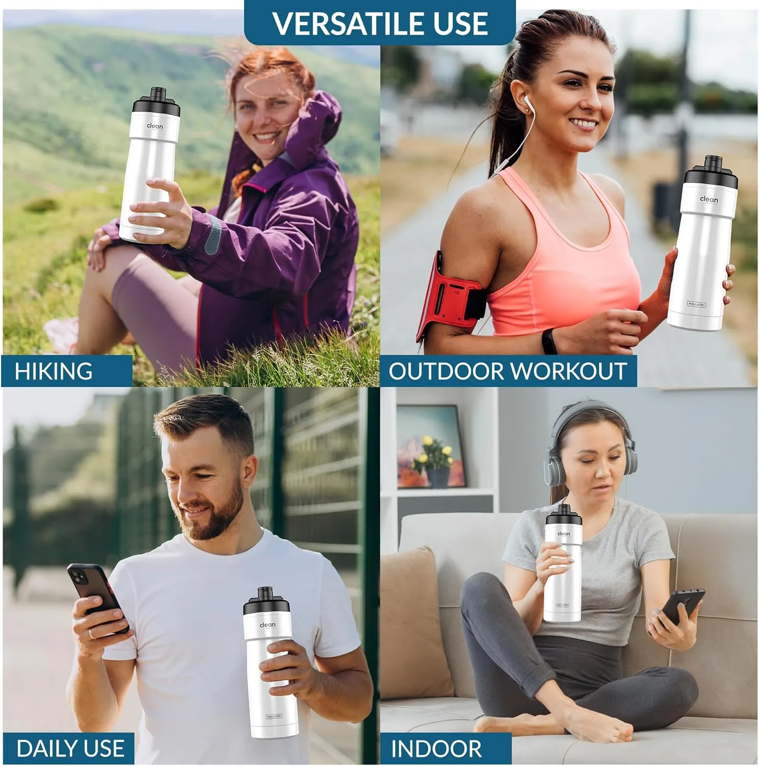Bike Water Bottles | Insulated Bike Water Bottle | Easy Clean Nozzle, Easy Squeeze | Cycling Mountain Fitness Water Bottle | Gym Sport Bottle | (White, Sport 20)