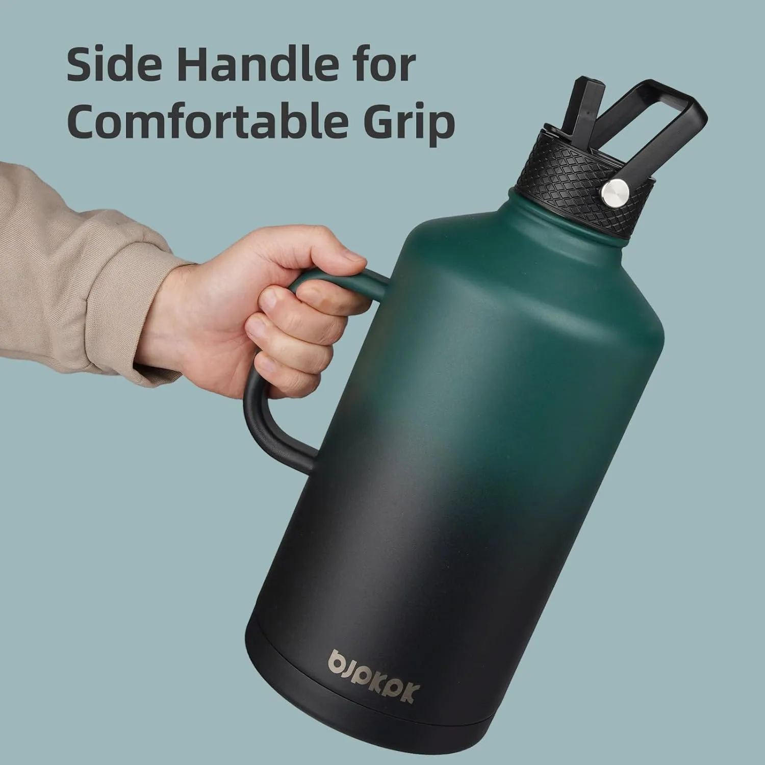 BJPKPK 2/3 Gallon Water Bottle Insulated with Straw Lid, 50oz, 64oz, 87oz, 128oz Large, Stainless Steel Water Bottles with 3 Lids and Paracord Strap, Double Wall Vacuum Metal Water Jug,Marshmallow