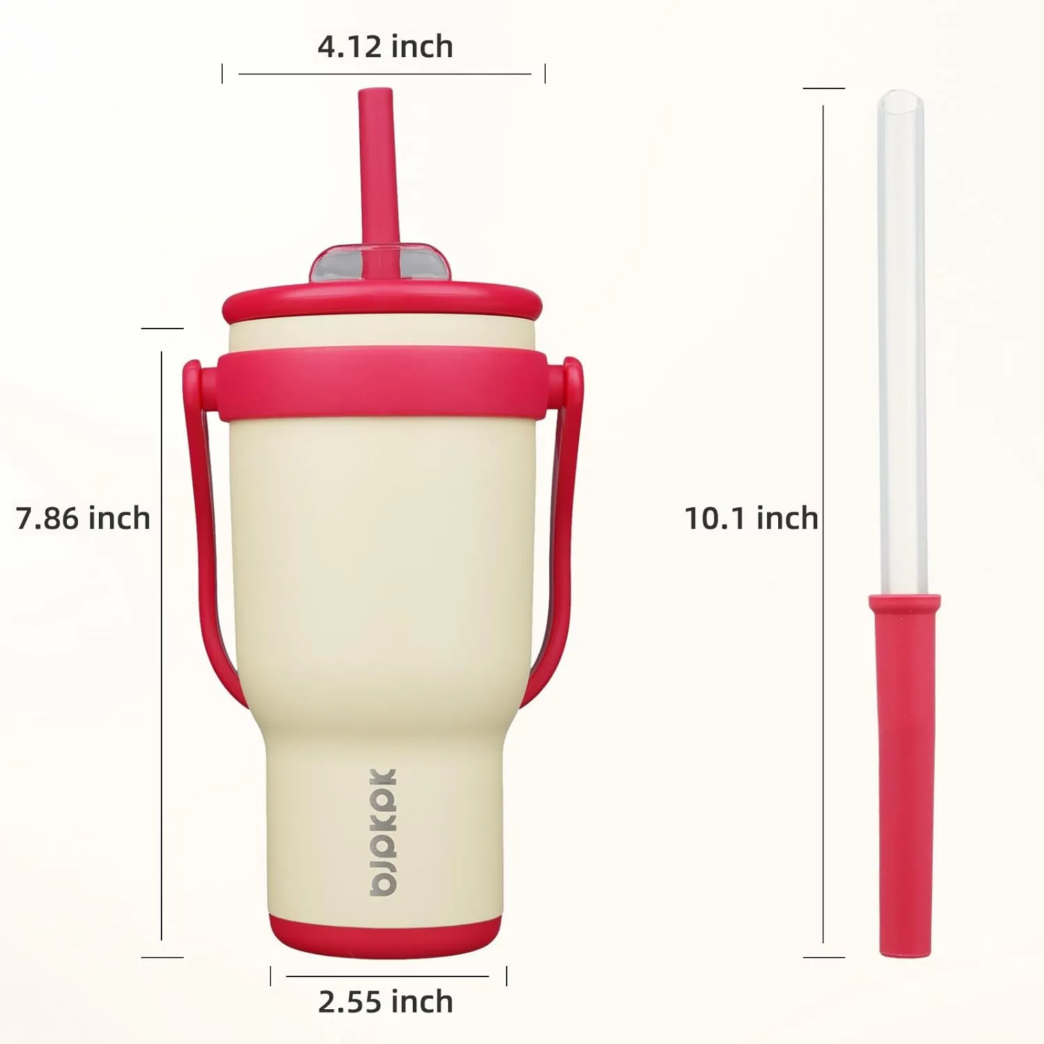 BJPKPK 30 OZ Insulated Travel Tumbler with Handle and Straw, Stainless Steel Water Bottle, Double Wall Vacuum Insulated Mug, for Work, Car, Travel, Cream