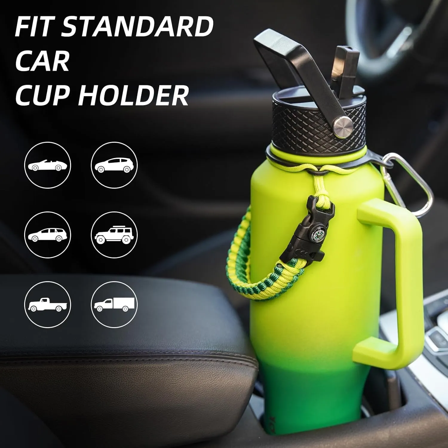 BJPKPK Insulated Water Bottles with Straw Lid, 40oz Metal Water Bottle with 2 lids & Paracord Strap, Double Wall Stainless Steel Tumbler with Handle, Reusable Cups, Mugs, Thermos, Black