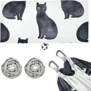 Black Cat White Outdoor Hammocks with Portabl Carry Bag Fabric Hammock for Indoor Outdoor Patio