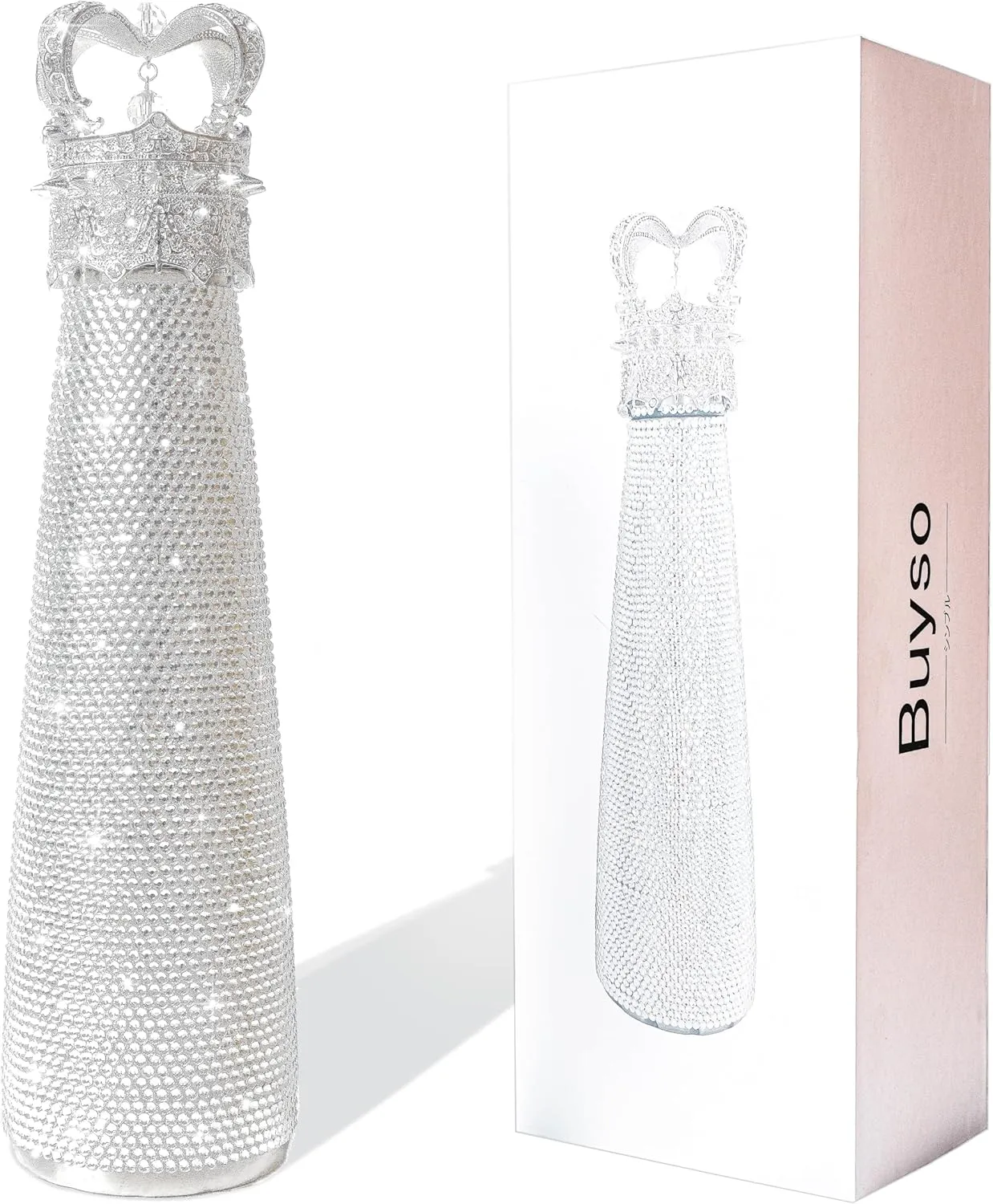 Bling Water Bottle Rhinestone Diamond Water Bottle Reusable Insulated Stainless Steel Bling Premium Aesthetic Gift (Princess, silver)