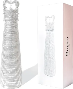 Bling Water Bottle Rhinestone Diamond Water Bottle Reusable Insulated Stainless Steel Bling Premium Aesthetic Gift (Princess, silver)