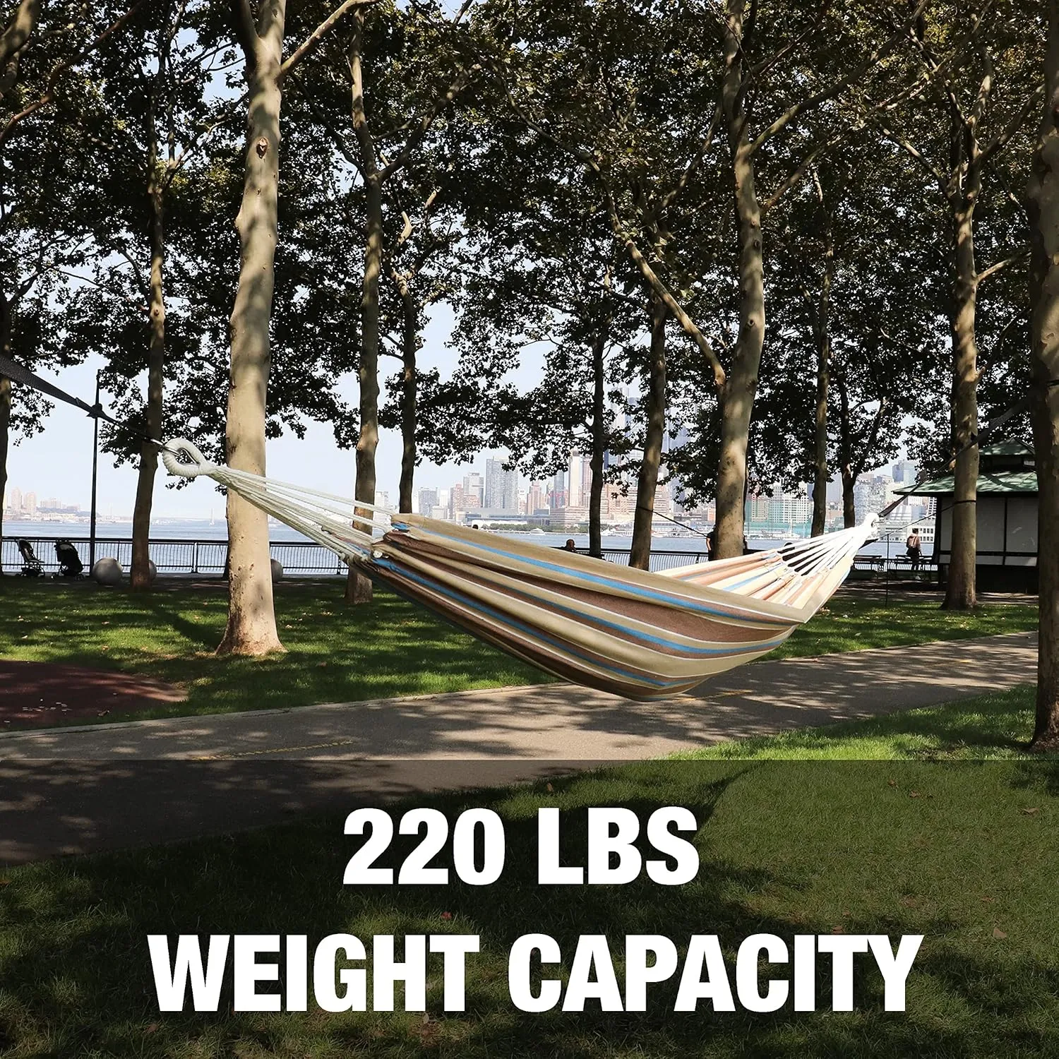 Bliss Hammocks BH-400-HA 40" Wide Hammock w/Hand-Woven Rope Loops & Hanging Hardware, Outdoor, Patio, Backyard Durable, Cotton and Polyester Blend, 250 Lbs Capacity, Hampton Stripe
