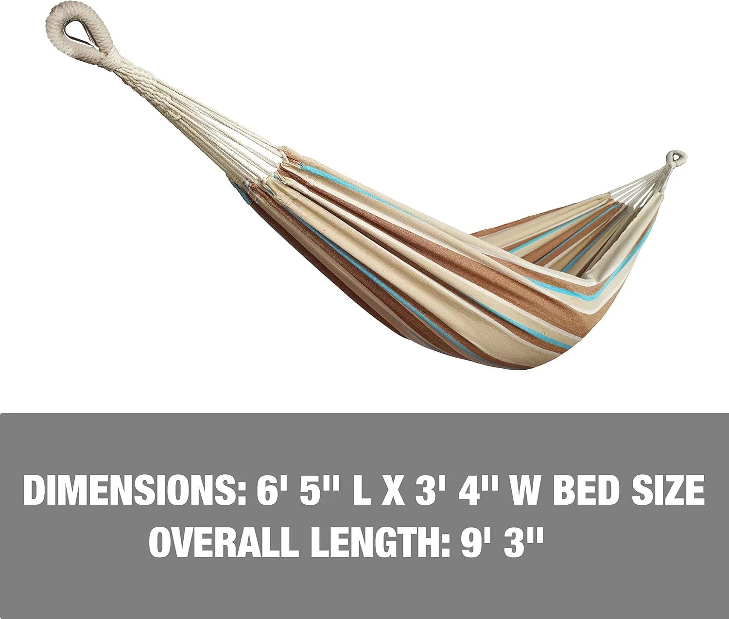 Bliss Hammocks BH-400-HA 40" Wide Hammock w/Hand-Woven Rope Loops & Hanging Hardware, Outdoor, Patio, Backyard Durable, Cotton and Polyester Blend, 250 Lbs Capacity, Hampton Stripe