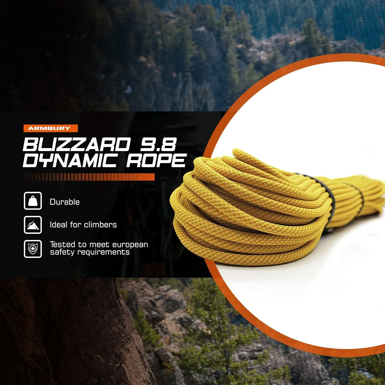 Blizzard - 9.8mm Dynamic Rock Climbing Rope (Dry Core and Sheath) UIAA Certified Heavy Duty Rope, Rope for Climbing, Sport Climbing Rope