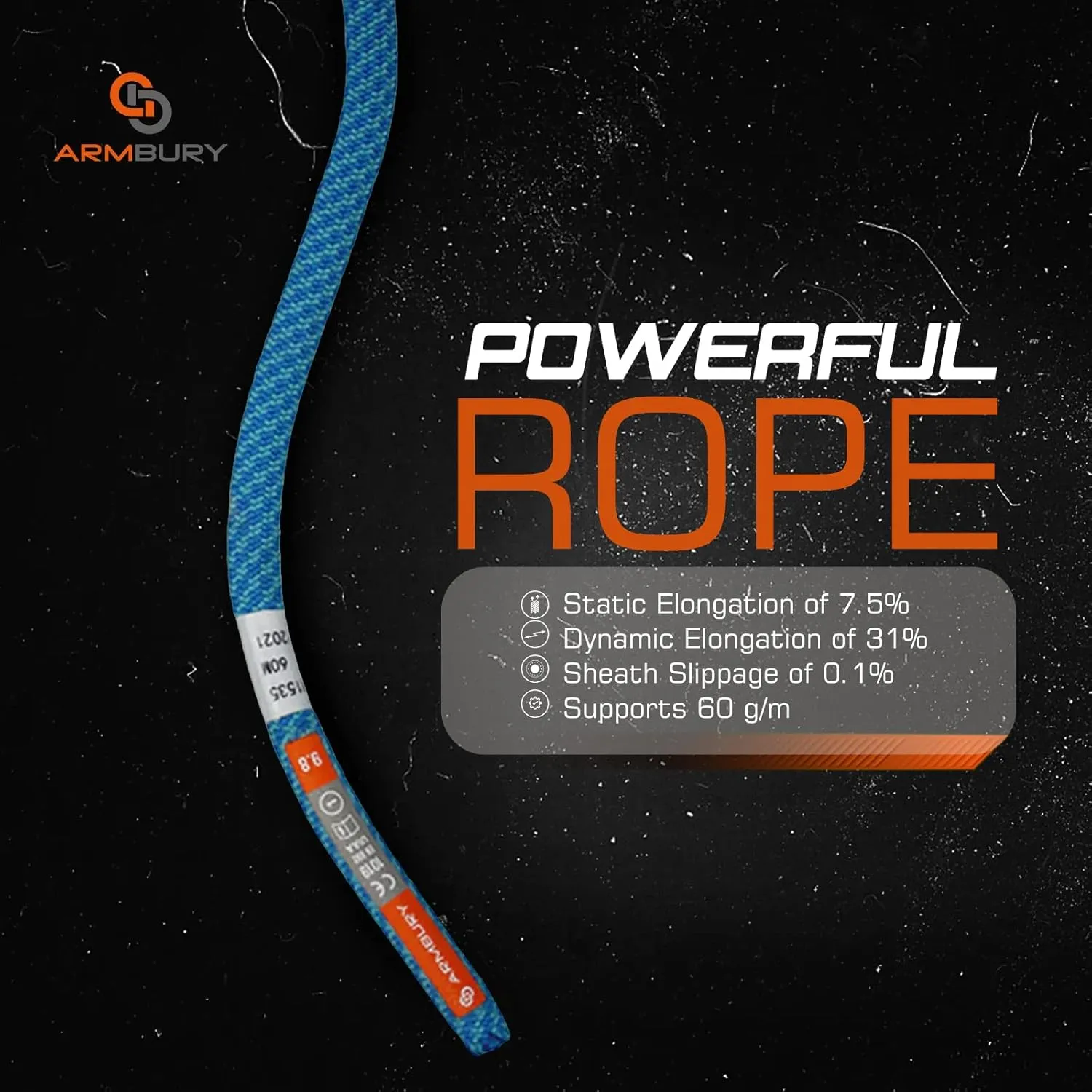 Blizzard - 9.8mm Dynamic Rock Climbing Rope (Dry Core and Sheath) UIAA Certified Heavy Duty Rope, Rope for Climbing, Sport Climbing Rope