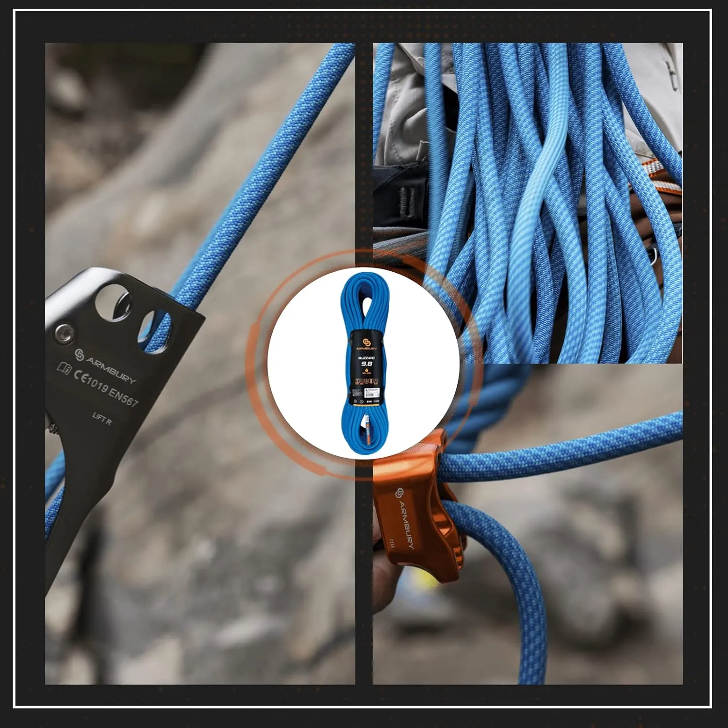 Blizzard - 9.8mm Dynamic Rock Climbing Rope (Dry Core and Sheath) UIAA Certified Heavy Duty Rope, Rope for Climbing, Sport Climbing Rope