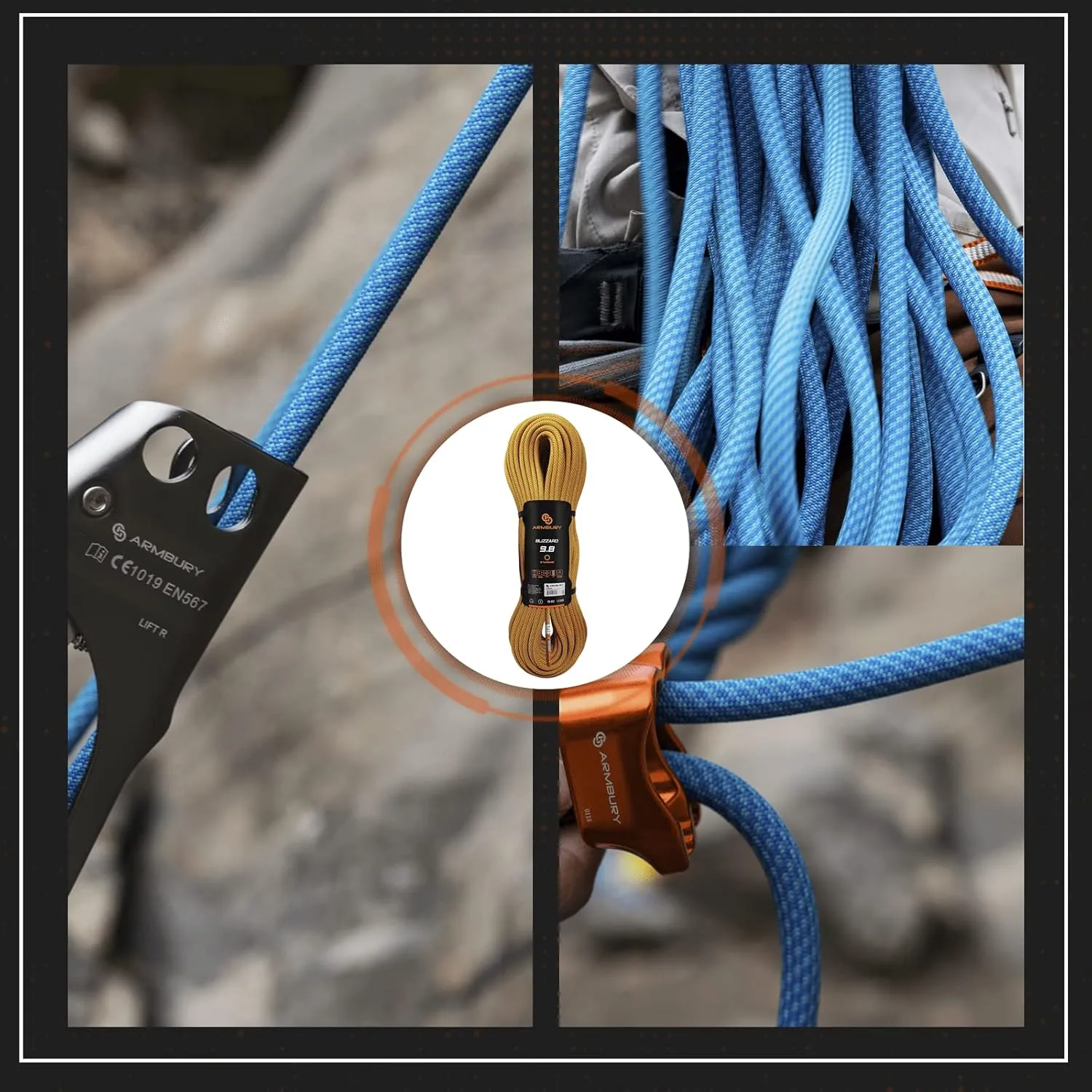 Blizzard - 9.8mm Dynamic Rock Climbing Rope (Dry Core and Sheath) UIAA Certified Heavy Duty Rope, Rope for Climbing, Sport Climbing Rope