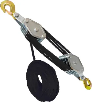 Block and Tackle System 4000LB Breaking Strength 65 Feet 3/8" Rope Hoist Pulley 8:1 Ratio Lifting Power for Lifting Heavy Objects (4 Pulley-Black)
