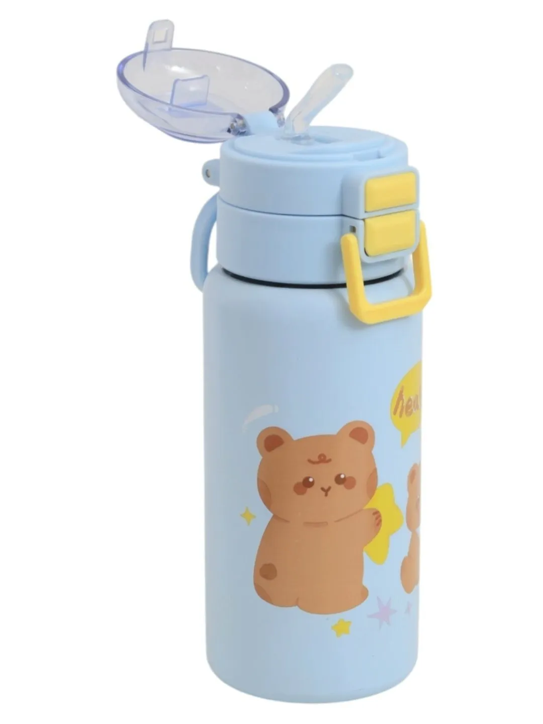 Blue Bear-Themed Insulated Hot & Cold Stainless Steel Sipper Bottle - 520 ML