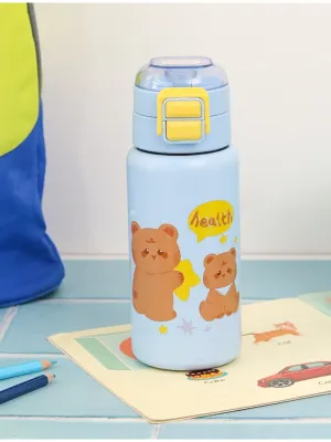Blue Bear-Themed Insulated Hot & Cold Stainless Steel Sipper Bottle - 520 ML