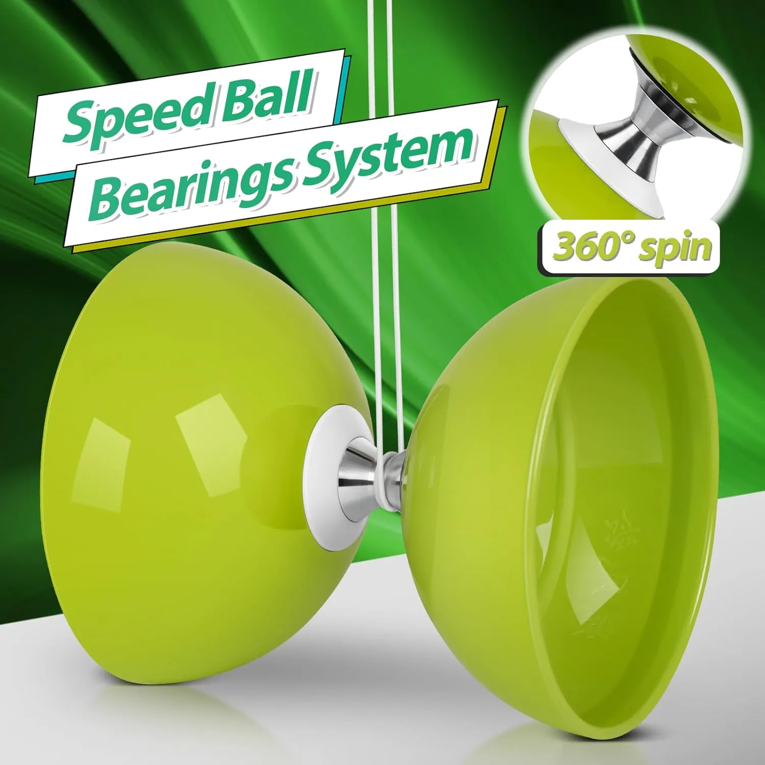 BODY RHYTHM Pro Triple Bearing Chinese Yoyo with 2 Pairs of Carbon Sticks, 4 Strings, 1 Drawstring Bag, 5” Chinese Yoyo Diabolo Toy for Adult & Kids, Best for Fitness and Tricks. (Green)