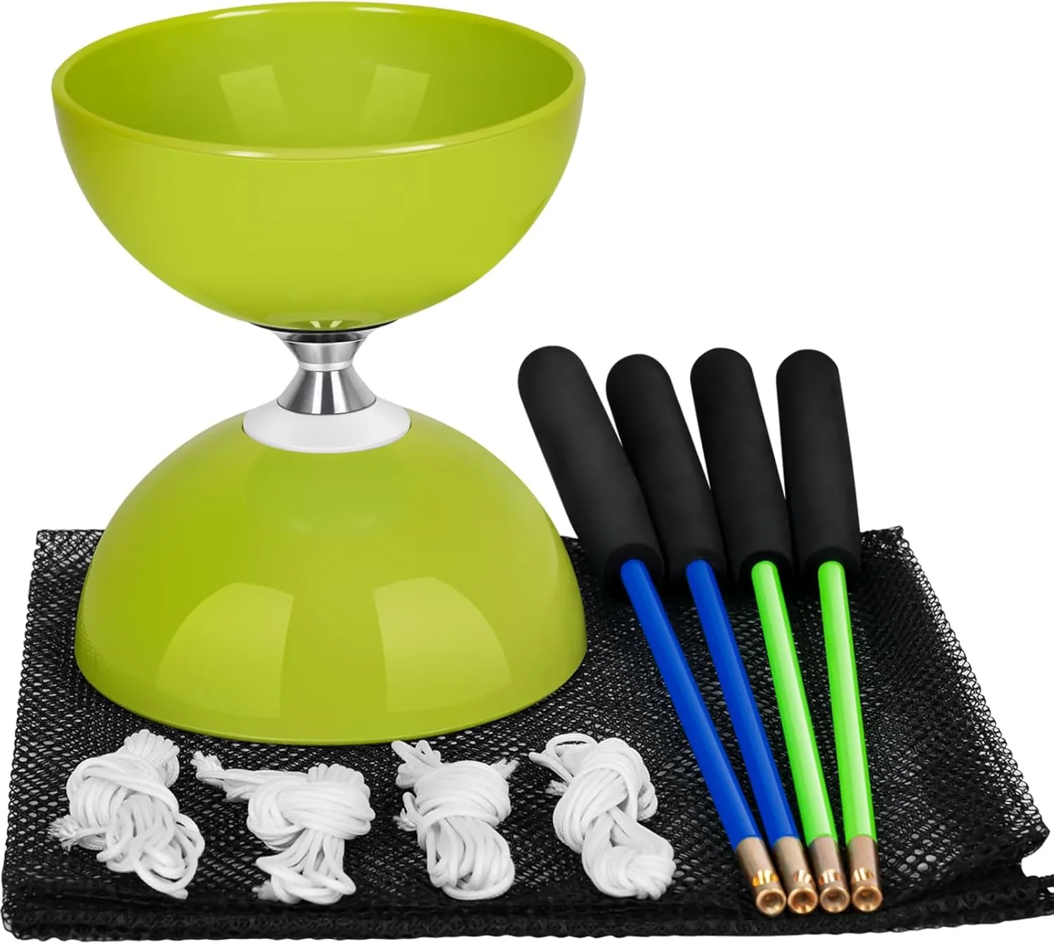 BODY RHYTHM Pro Triple Bearing Chinese Yoyo with 2 Pairs of Carbon Sticks, 4 Strings, 1 Drawstring Bag, 5” Chinese Yoyo Diabolo Toy for Adult & Kids, Best for Fitness and Tricks. (Green)