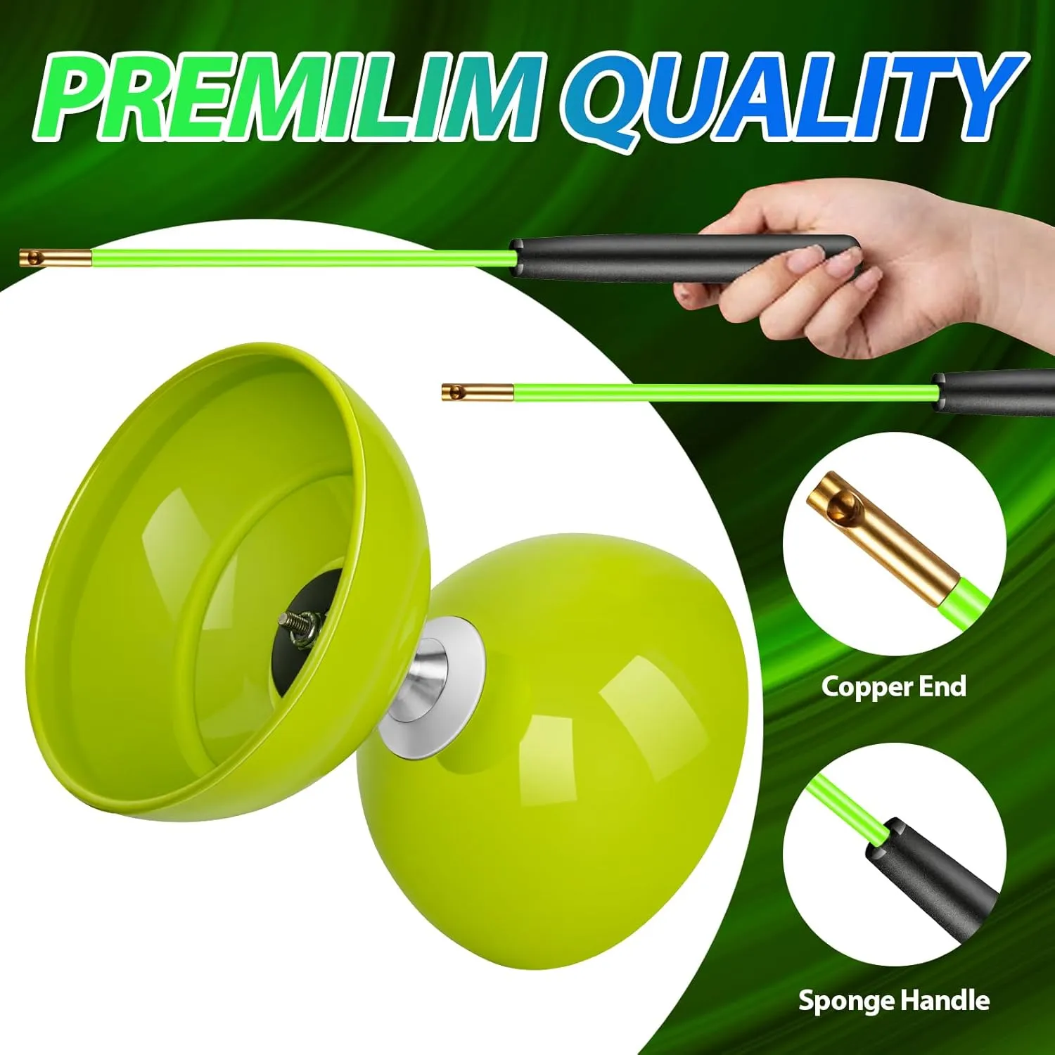 BODY RHYTHM Pro Triple Bearing Chinese Yoyo with 2 Pairs of Carbon Sticks, 4 Strings, 1 Drawstring Bag, 5” Chinese Yoyo Diabolo Toy for Adult & Kids, Best for Fitness and Tricks. (Green)