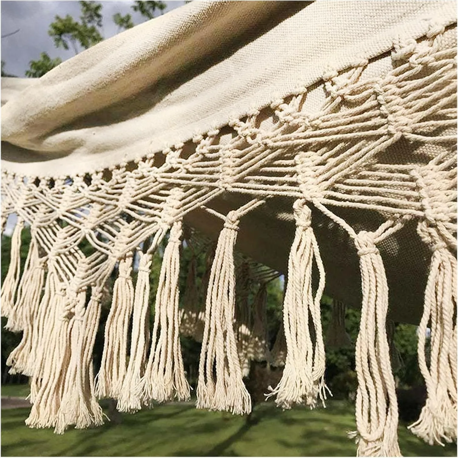 Boho Hammock Handmade Tassels and Fishtail Knitting Deluxe Hammock with Mounting Straps for Bedroom,Yard,Beach,Patio,Indoor,Outdoor and Wedding Party Decor (Beige)