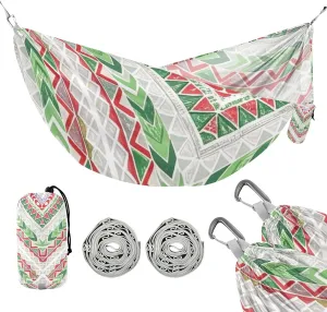 Boho Red and Green Irregular Texture 330lb Capacity Outdoor Hammocks with Portabl Carry Bag Indoor Hammock for Camping Travel Accessories hamaca con Base para adultos