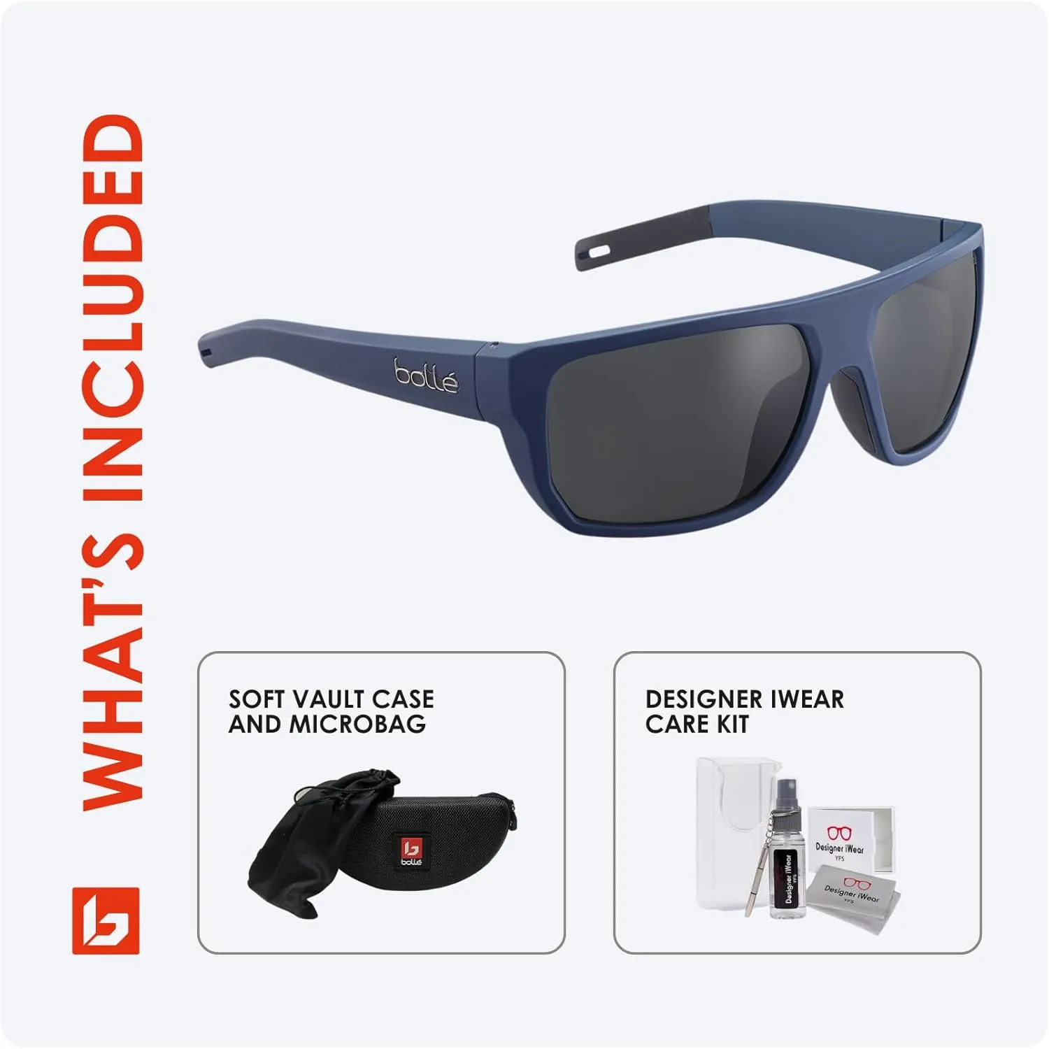Bolle Vulture Rectangle Sunglasses for Men  BUNDLE With Designer iWear Eyewear Kit
