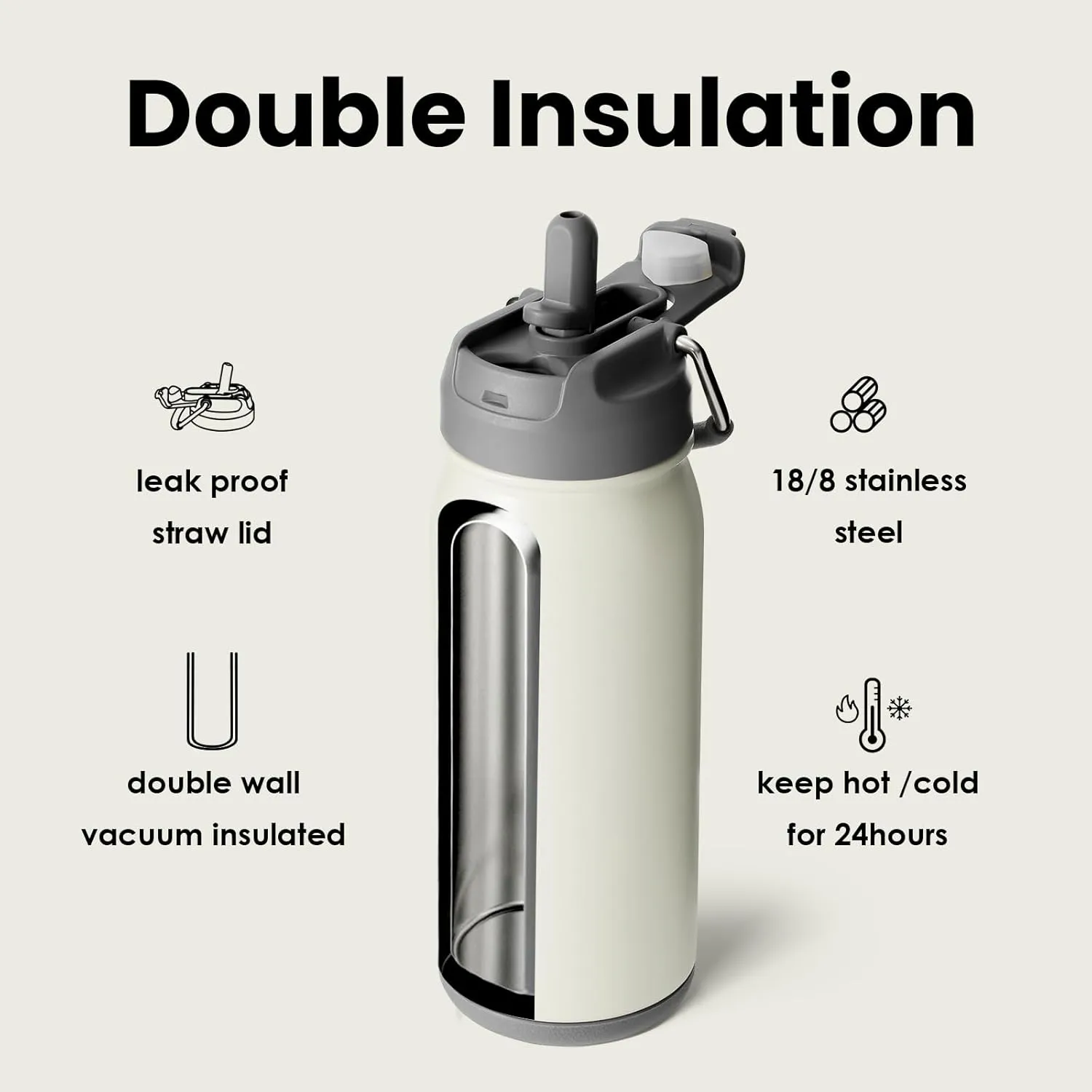 BOTTLE BOTTLE 16 oz sports water bottle stainless steel insulated kids water bottle with straw and pills holder for gifts and school（ gray）