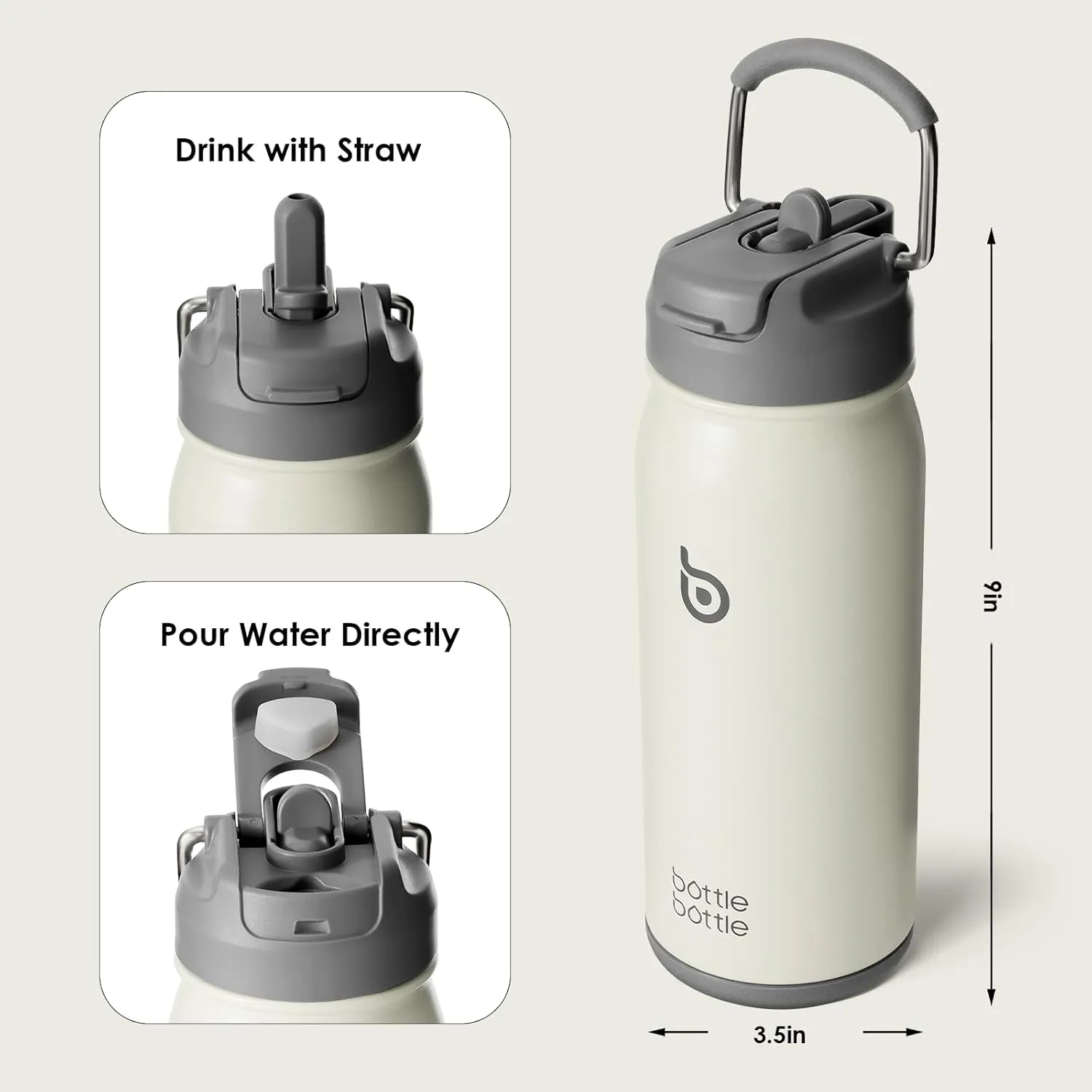 BOTTLE BOTTLE 16 oz sports water bottle stainless steel insulated kids water bottle with straw and pills holder for gifts and school（ gray）