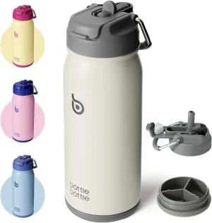 BOTTLE BOTTLE 16 oz sports water bottle stainless steel insulated kids water bottle with straw and pills holder for gifts and school（ gray）