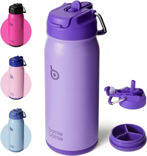 BOTTLE BOTTLE 16 oz sports water bottle stainless steel insulated kids water bottle with straw and pills holder for gifts and school (purple)