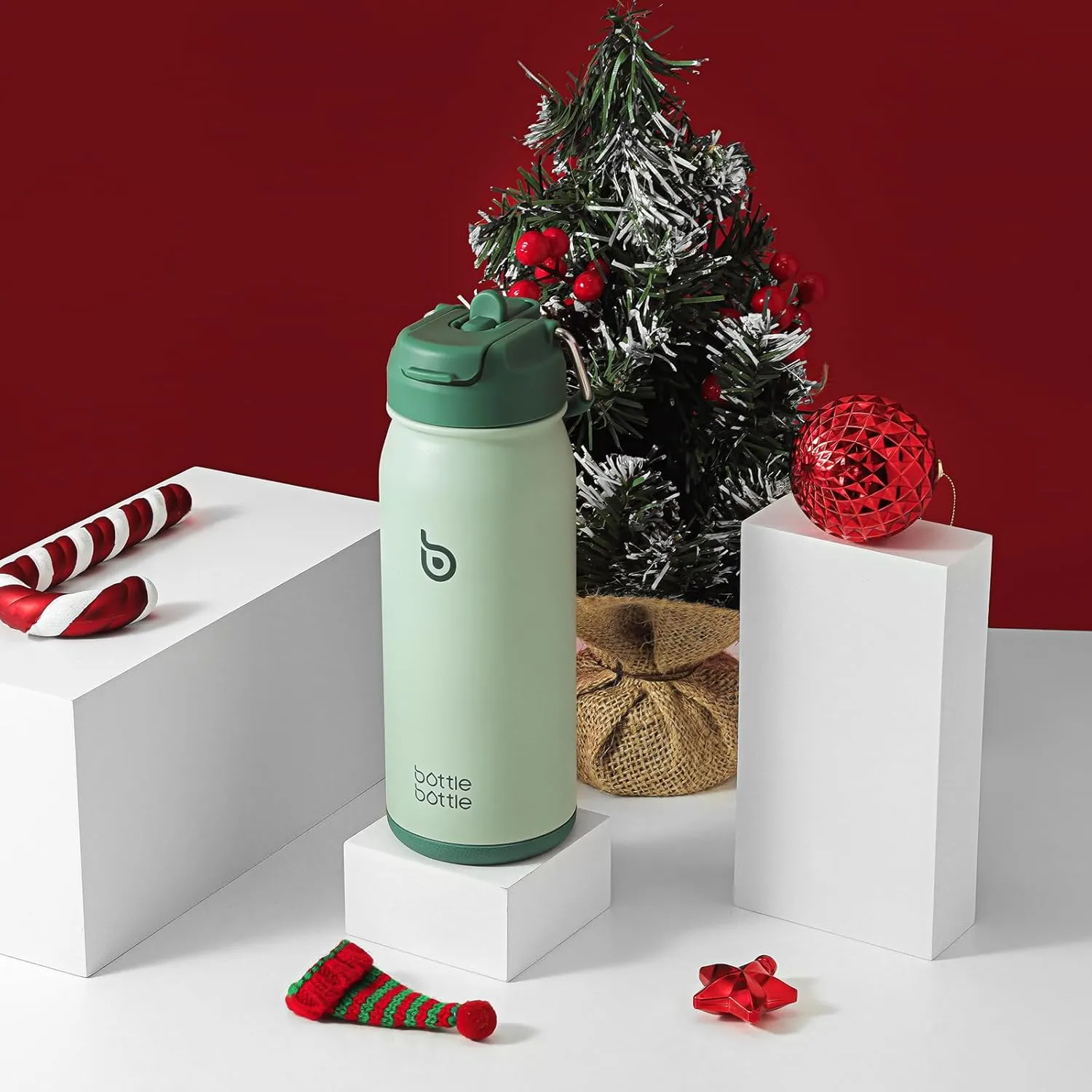 BOTTLE BOTTLE 16 oz sports water bottle stainless steel insulated kids water bottle with straw and pills holder for gifts and school（green）