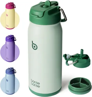 BOTTLE BOTTLE 16 oz sports water bottle stainless steel insulated kids water bottle with straw and pills holder for gifts and school（green）