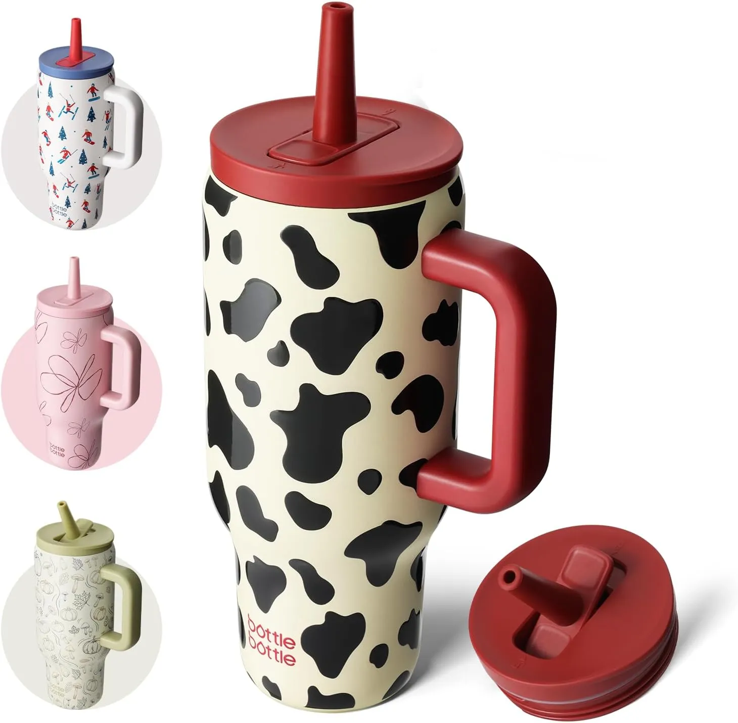 BOTTLE BOTTLE 30 oz Tumbler with Lid and Straw, Stainless Steel Travel Mug, Tumbler with handle, Water Bottle with straw for College Office, Gifts for Women Him Her (Cow)