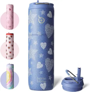 BOTTLE BOTTLE Insulated Water Bottle 24oz with Straw Lid and Handle for Sports Travel Gym Stainless Steel Water Bottles Double-Wall Vacuum Metal Leak Proof BPA-Free (Denim Beats)