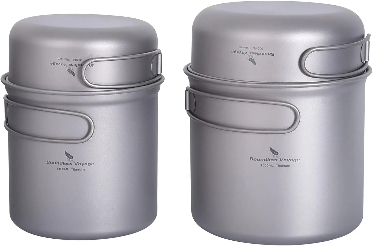 Boundless Voyage Ultralight Titanium Pan Pot Set with Folding Handle Outdoor Camping Cookware Portable Travel Backpacking Hiking Picnic Cooking Kit for 1 Person