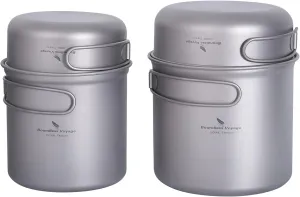 Boundless Voyage Ultralight Titanium Pan Pot Set with Folding Handle Outdoor Camping Cookware Portable Travel Backpacking Hiking Picnic Cooking Kit for 1 Person