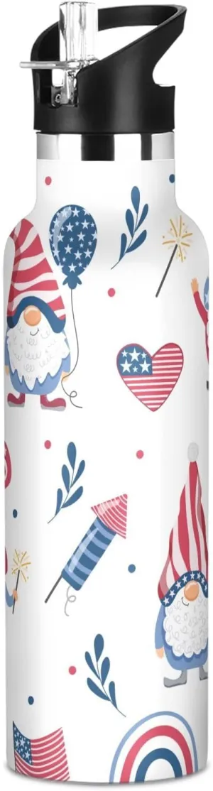 Boys Water Bottle with Straw Reusable Tumbler for Toddlers 20oz Kids Insulated Cups Leak Proof Double Wall 304 Stainless Steel Water Flask School Bottle,Dwarfs Are Patriots Of The Usa