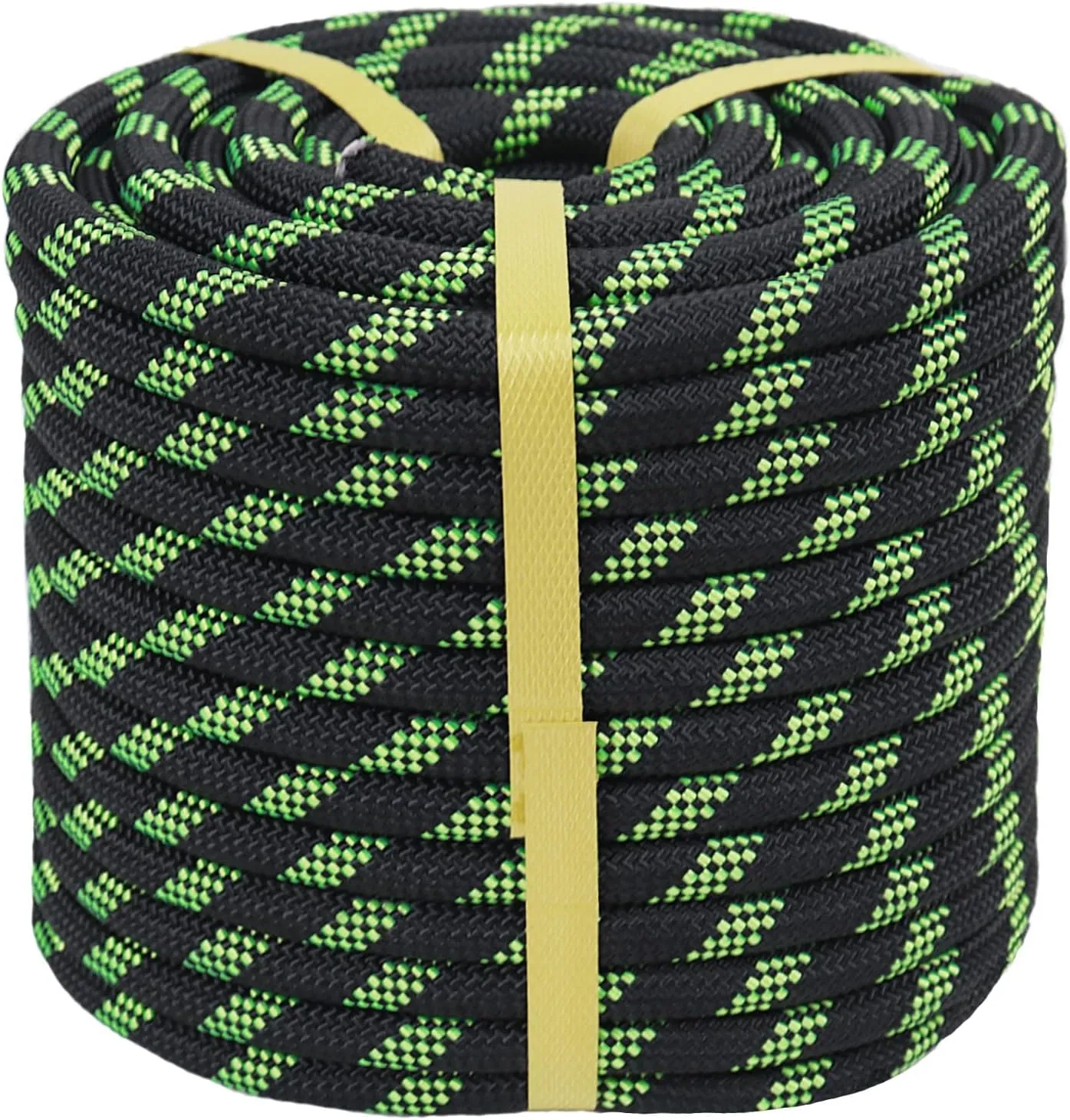 Braided Polyester Rope (3/8 in x 150 ft) Arborist Rope for Tree Climbing Pulling Swing Sailing, Black/Green