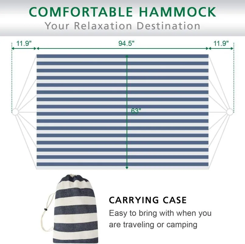 Brazilian Cotton Double Hammock with Carrying Bag - Blue and White Stripes