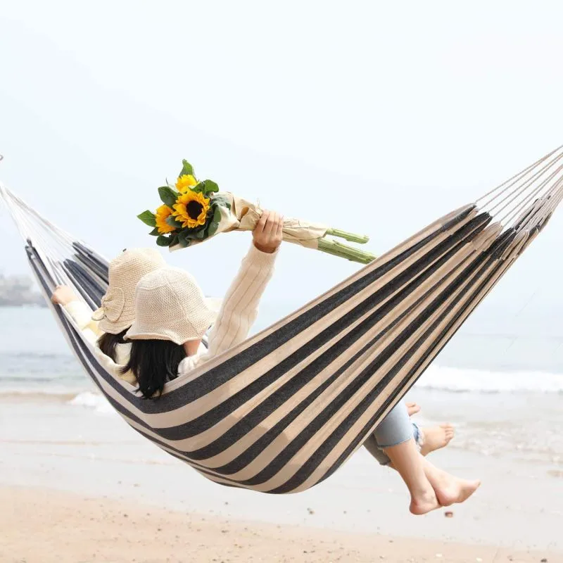 Brazilian Cotton Double Hammock with Carrying Bag - Blue and White Stripes