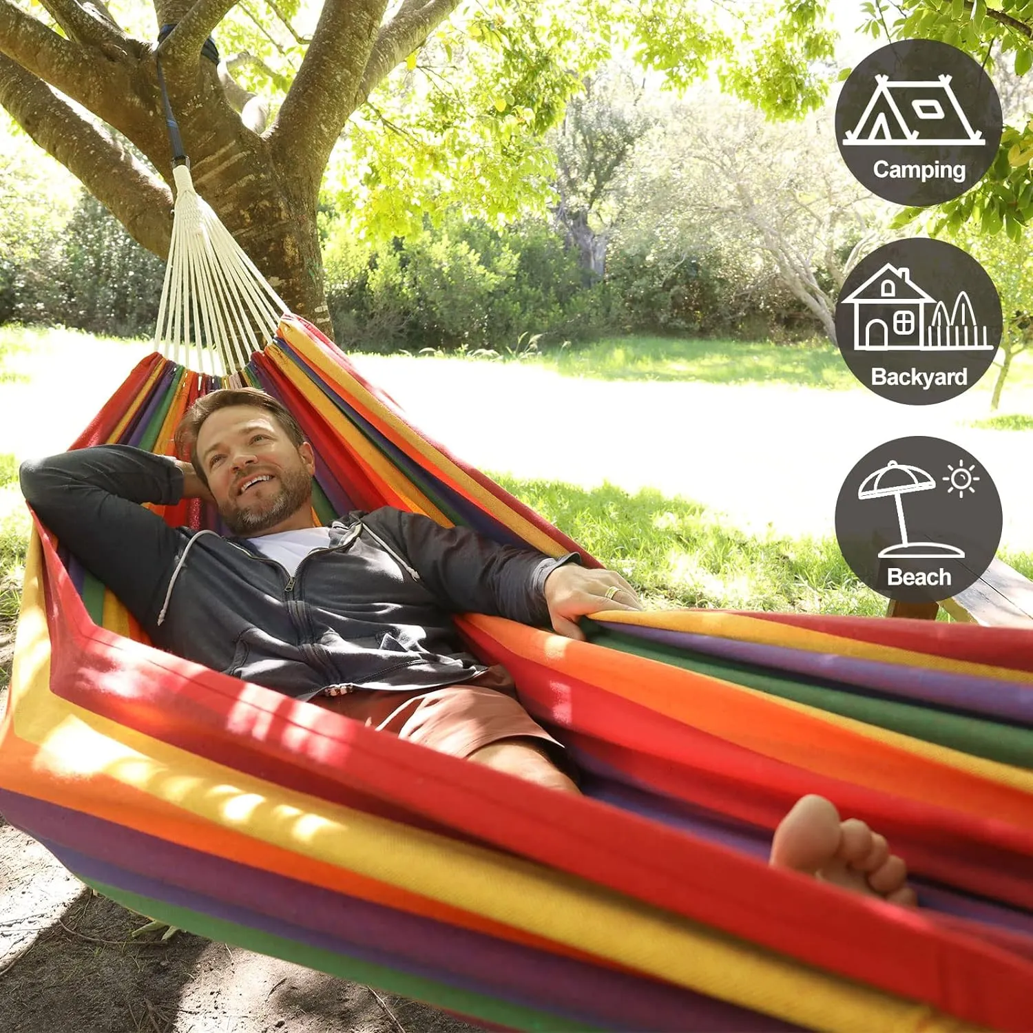 Brazilian Double Hammock with Tree Straps,Extra Large 94x63IN,2 Persons Hammock for Backyard Patio Outdoor and Indoor,450lbs Weight Capacity,Soft Woven Cotton Fabric - Coffee Stripe