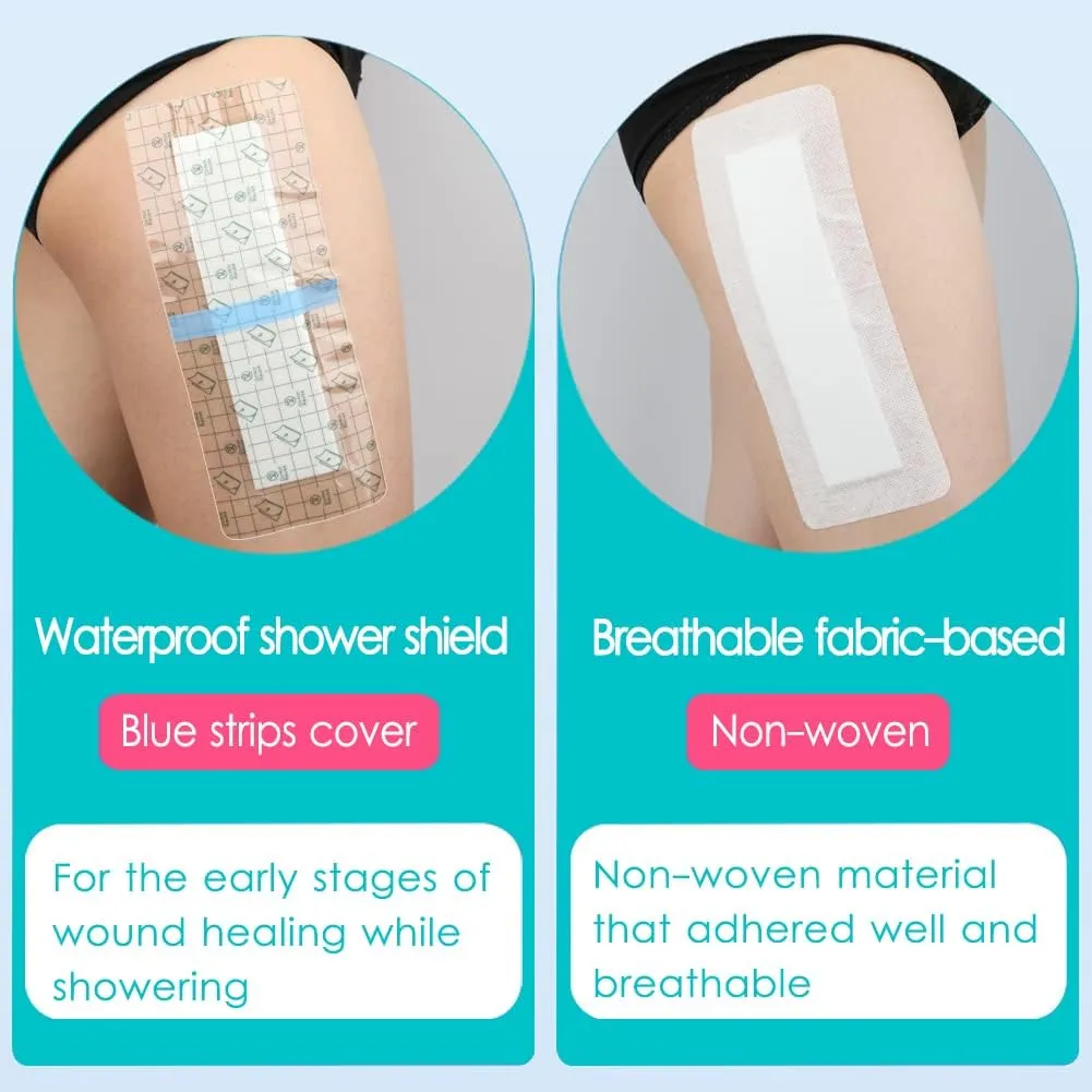 Breathable Knee Replacement Surgery Island Dressing 4"x8" Bordered Gauze Adhesive Patches with Non-Stick Pad for Hip Back Elbow Abdominal Spine Surgery Long Incision Wounds Cover (Pack of 20)