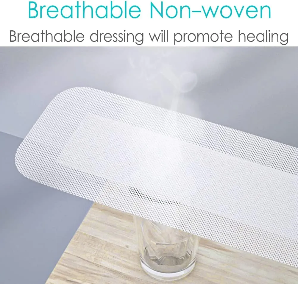 Breathable Knee Replacement Surgery Island Dressing 4"x8" Bordered Gauze Adhesive Patches with Non-Stick Pad for Hip Back Elbow Abdominal Spine Surgery Long Incision Wounds Cover (Pack of 20)